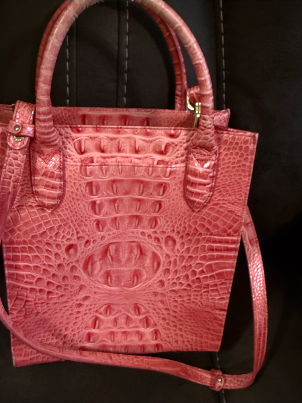 Brahmin Croc-Embossed Tote in Rose Pink